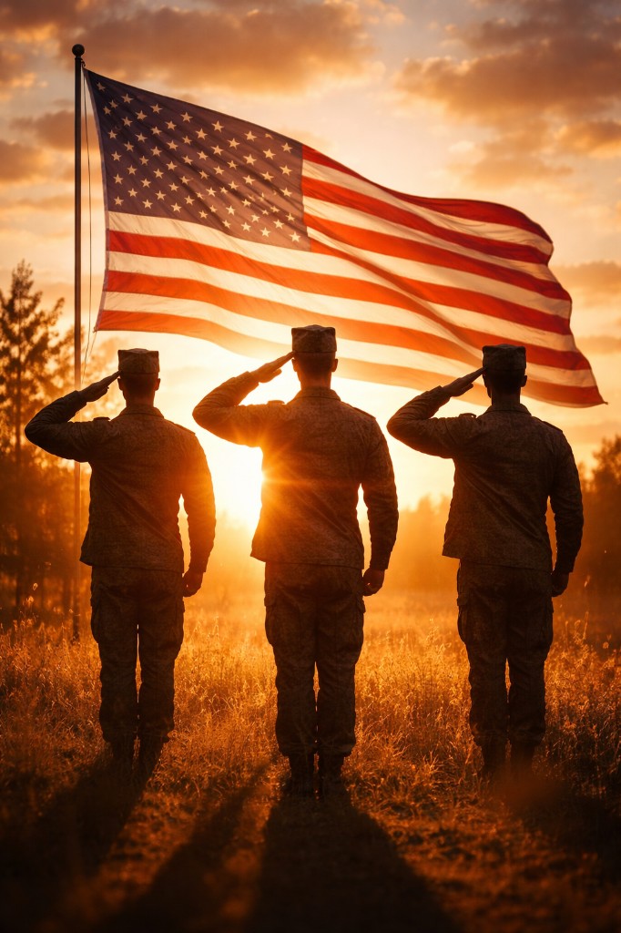 Veterans Saluting American Flag